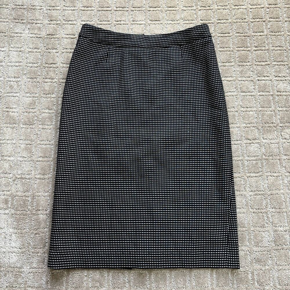 Escada Wool Blend Pencil Skirt Women's 36 US 6 Black White Dot Pattern Career